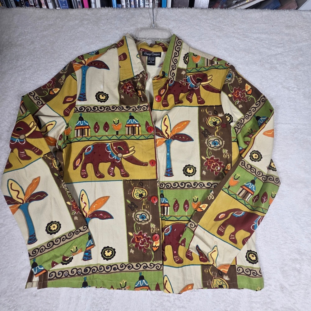 Gaudy‎ Couture Elephant Jacket Womens XL Multi Beaded Sequin Boho Canvas